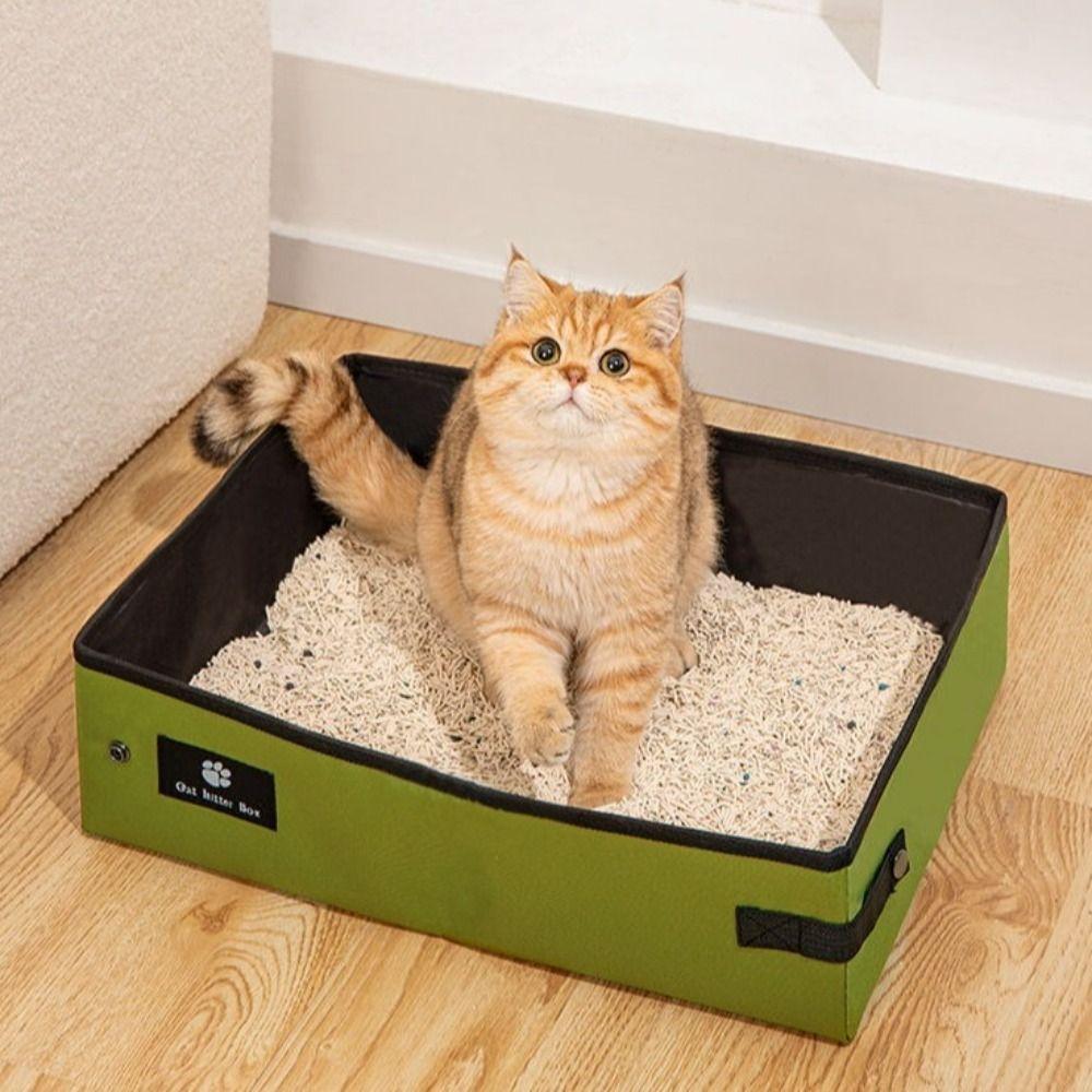 Leicht zu reinigen Wasserdicht Tragbar Katzenklo Faltbar Oxford Katzenklo-Schale Wiederverwendbar Haustier-Mülleimer für Katzen und Hunde