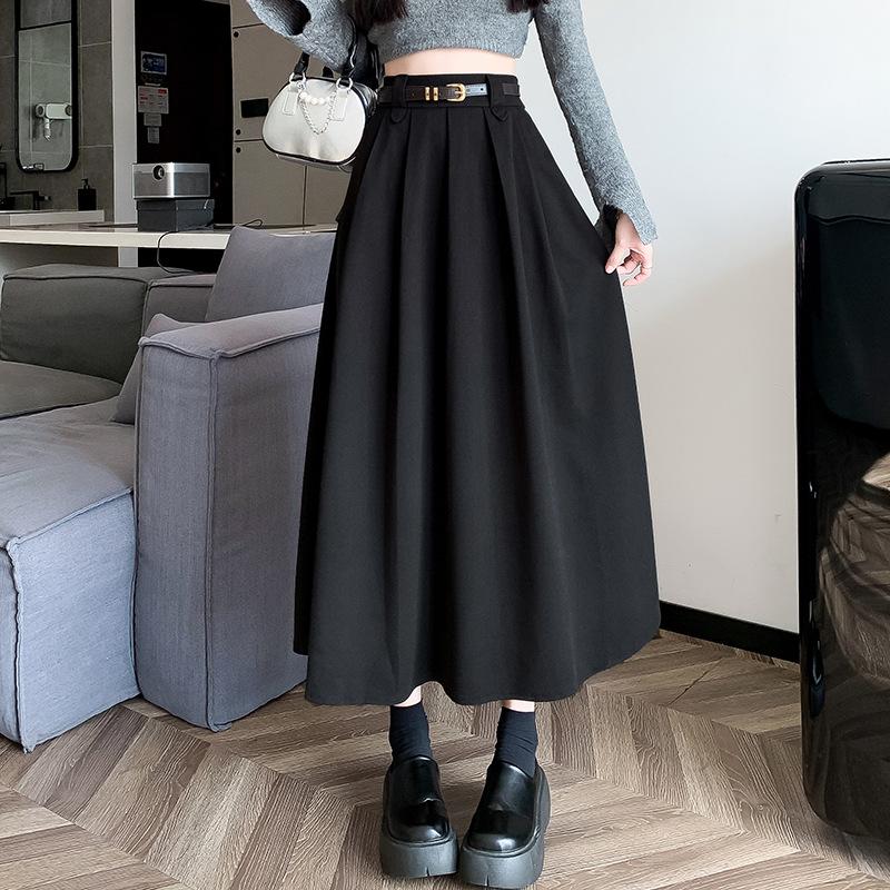 

Новый осенний стиль одежды Твид с высокой талией Большой крой А-силуэта Прикрывает бедра и делает вас стройнее и выше Юбка плиссе для женщин XL