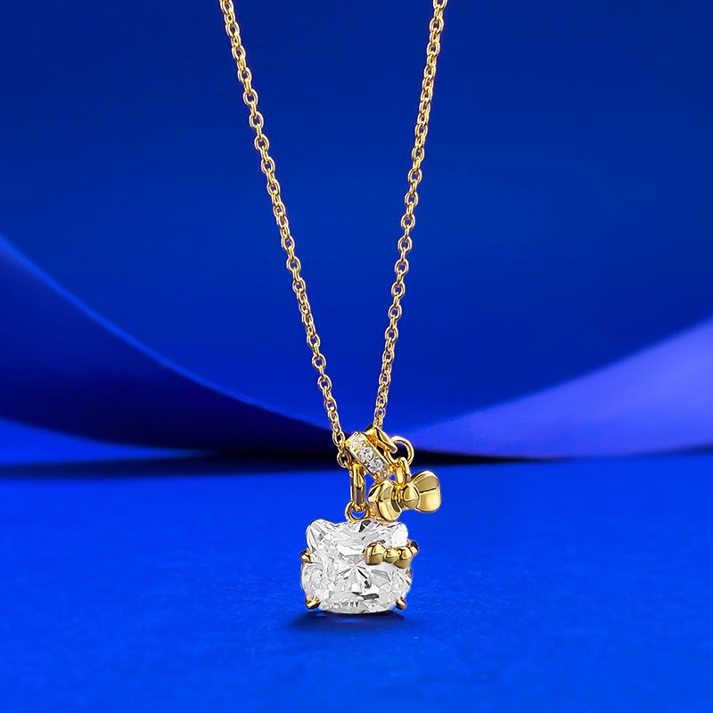 Xiancan Jewelry S925 Silver Radiant Hello Kitty Necklace for Women - Trendy Fashion 9x10mm S925 Silver