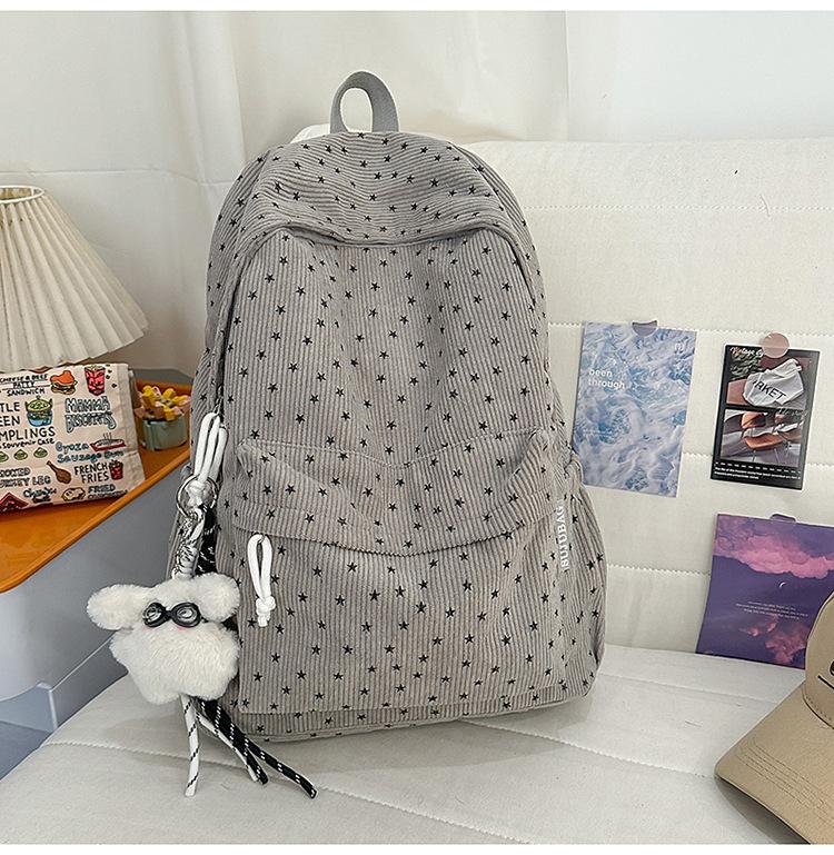 School Bag: New Corduroy Star Floral Student Backpack, Backpack for Middle and High School Students, Tutoring Backpack, Backpack