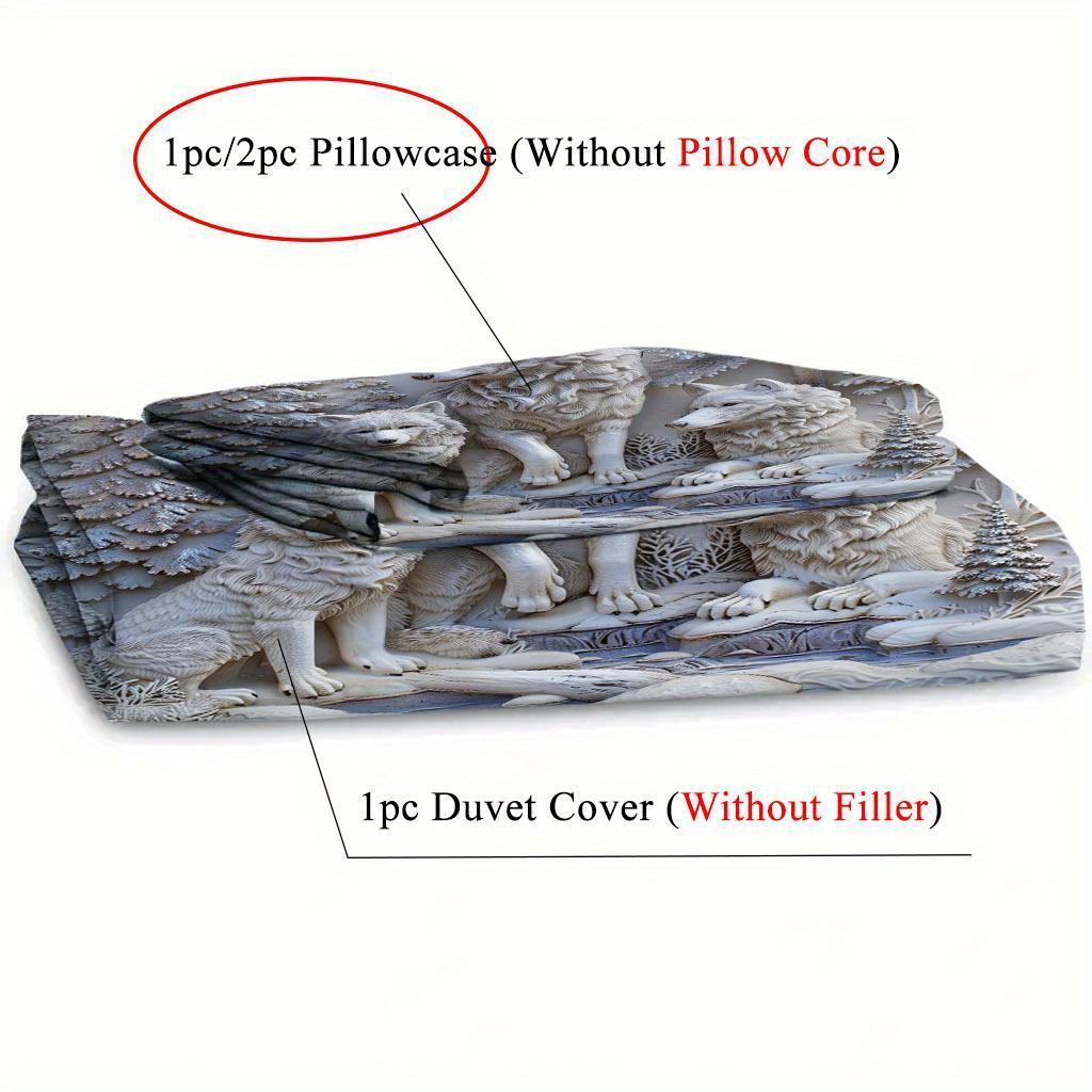 3D Witte Wolf & Bos Print Dekbedovertrek Set (1 Dekbedovertrek + 2 Kussenslopen Zonder Vulling) Polyester beddengoed voor alle seizoenen