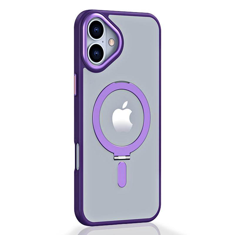 

For iPhone 16 Plus Kickstand Case TPU+Acrylic Magnetic Phone Cover Purple