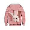 3D Vivid Rabbit & Wall Graphic Print, Girls Trendy & Casual Long Sleeve Hooded Sweatshirt For Fall & Winter, Girls Hoodie For Outdoors