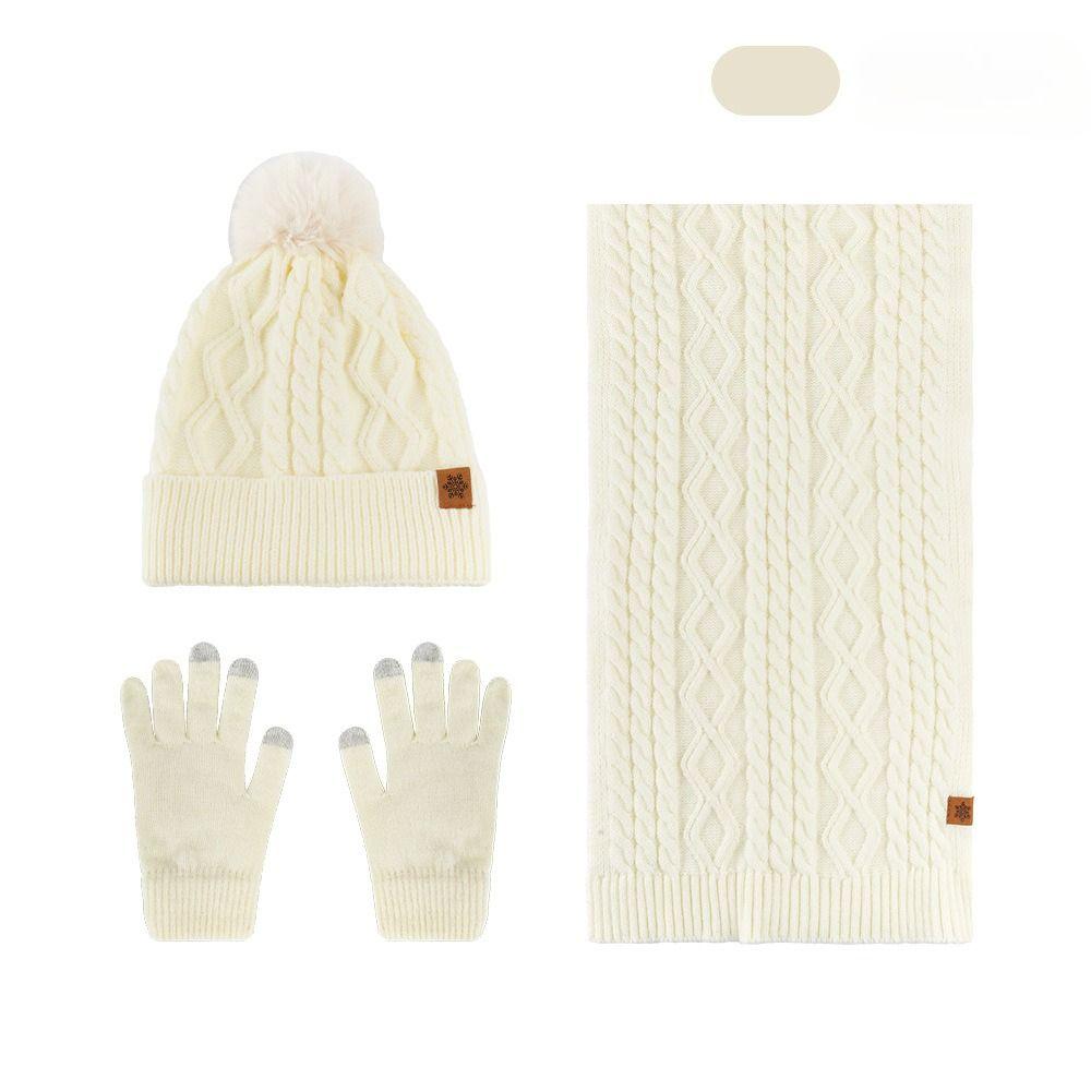 Hat Scarf Gloves Three Piece Set Winter Outdoor Velvet Warm Ear Protection Knitted Hat