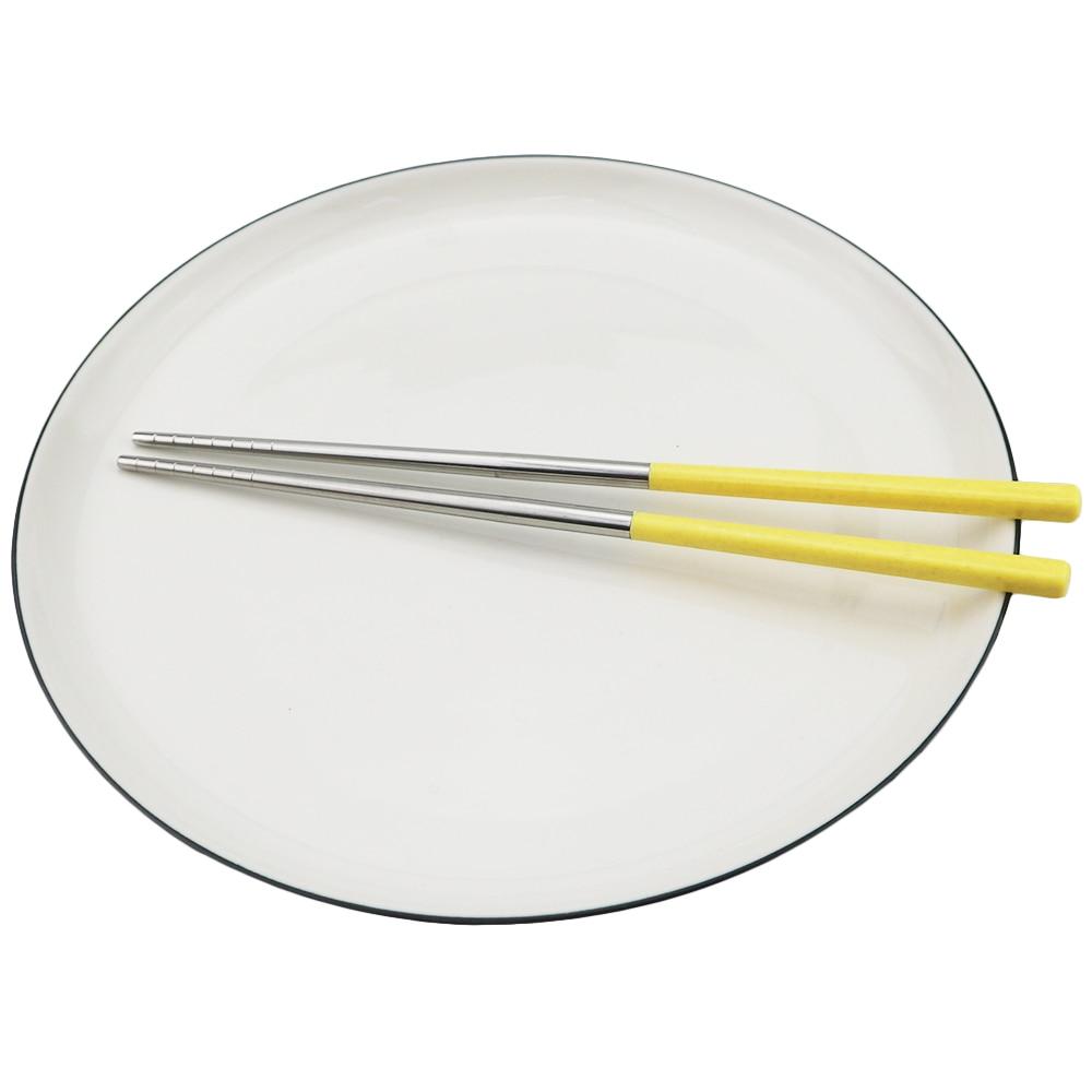 

1 пара многоразовых палочек для еды, 23 см, 18/10, палочки для еды из нержавеющей стали, посуда, палочки для еды с нескользящей головкой, посуда, палочки для еды жёлтый/серебряный