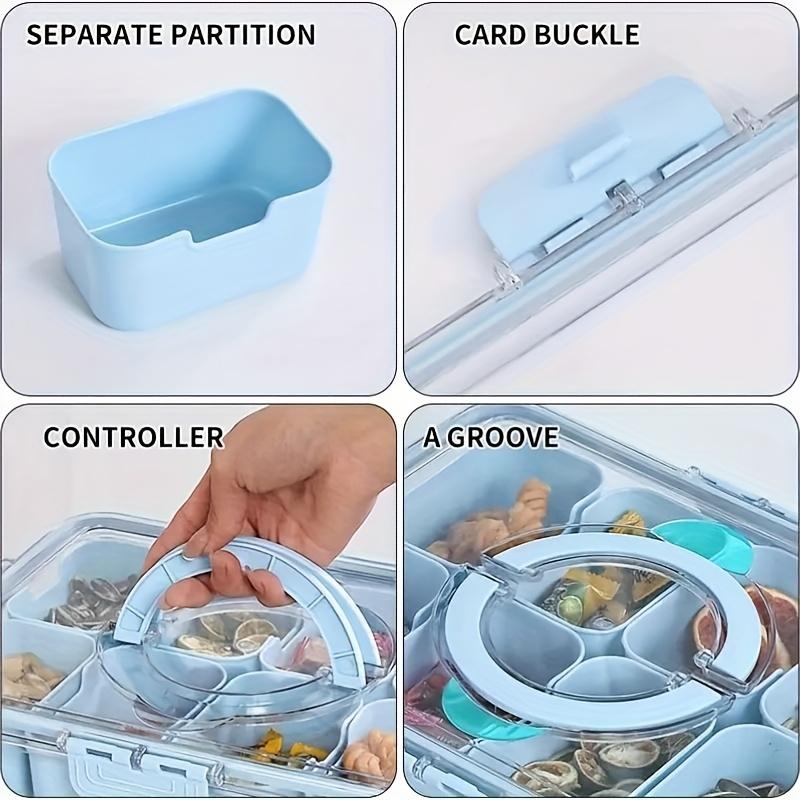 8 Grids Snack Container with Leak-Proof Lid & Handle - Portable Square Party Tray for Travel, Office, School, BBQs - Outdoor-Safe Snack Tray