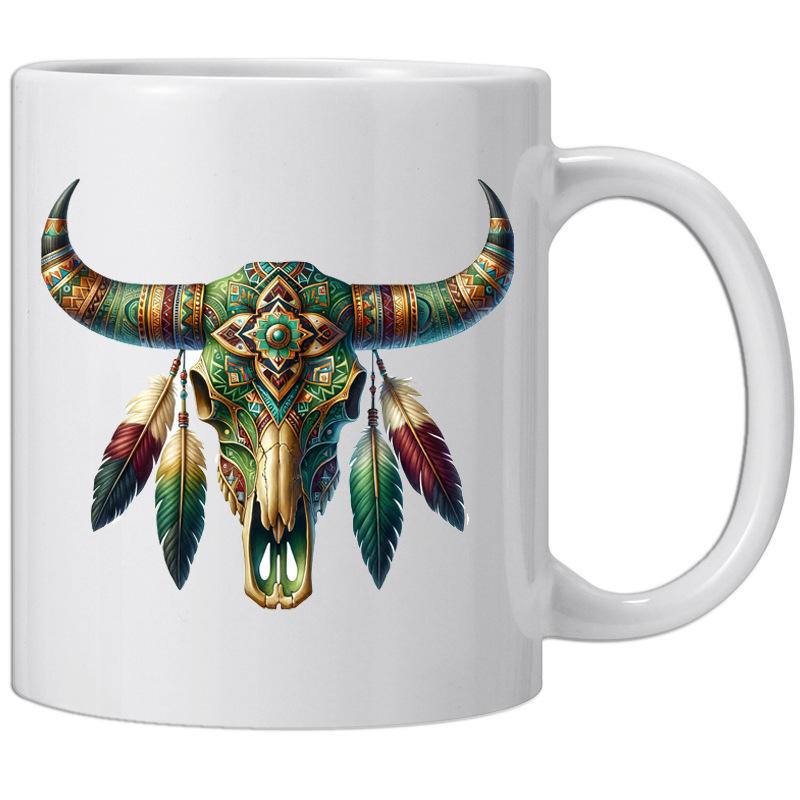 Bone Bone Skull Ceramic Coffee Mug Tea Cup Ethnic Tribal Style