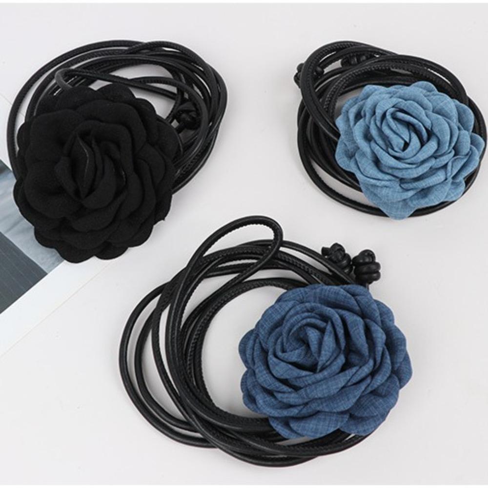 

Wax Line Chiffon Floral Waist Belt Vintage Heart Waistband Fashion Denim Blue Rose Belt Party Style4