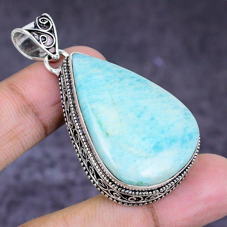 Natural Republic Larimar Gemstone 925 Sterling Silver Jewelry Pendant 1.97" ETC-14668