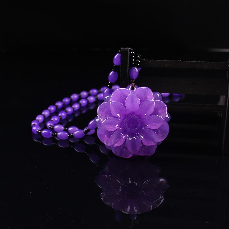 Retro Imitation Amber Necklace For Men And Women Purple Beaded Long Pendant Sweater Chain Mother'S Day Gift