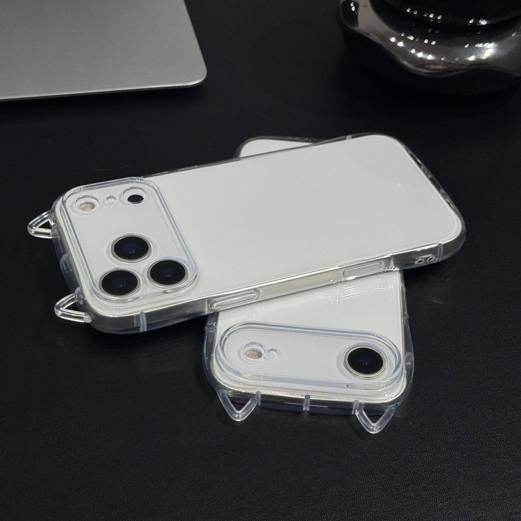 Clear Cat Ear Phone Case for Apple 17AIR/17PROMAX/16/13/11, Soft Cover with Full Protection