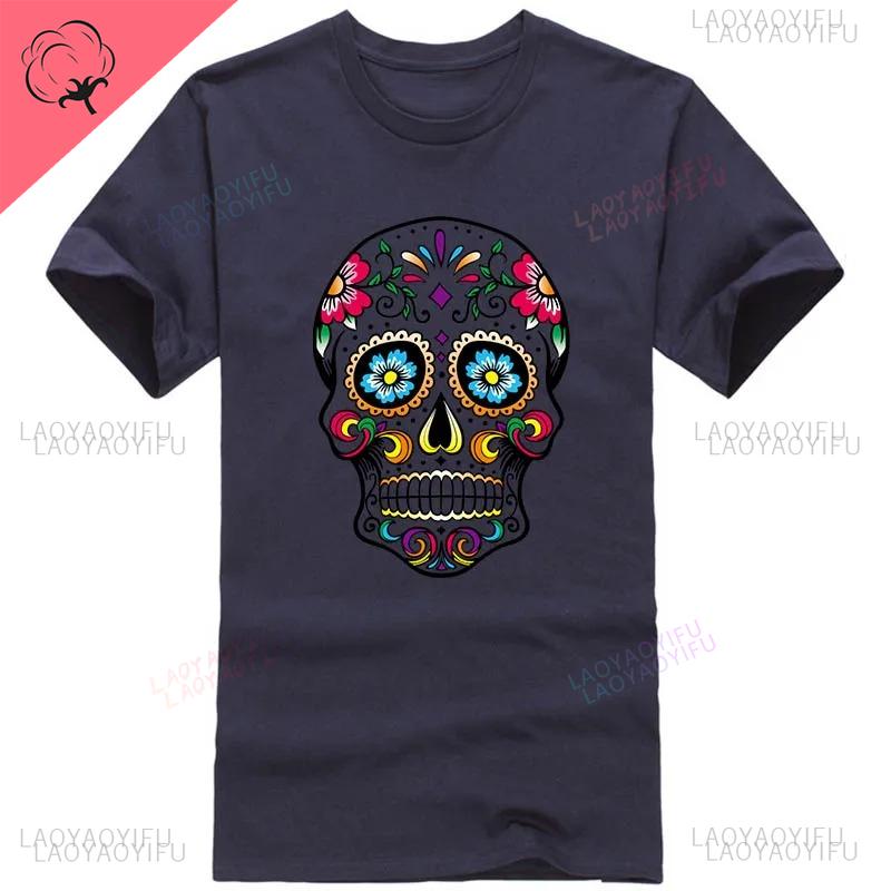 Summer New Arrival Hipster Street Style Loose Cool Skull Printed Loose Short Sleeve for Men Harajuku Mens Oneck Fashion Tee