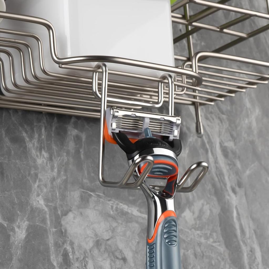 Linkidea Shower Caddy Shelf Hooks, Stainless Steel Hangers for Wall Mounted Shower Room Basket Attachment, Organize Loofah, Razor, Body Brush,