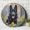 Vintage German Shepherd Metal Sign Round Aluminum Wall Art Black Dog Decor Man Cave Garage