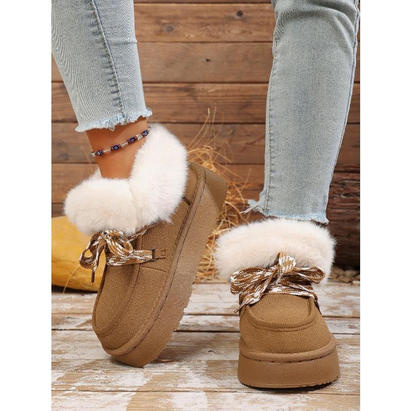 Winter New Lace-up Thick-soled Wool Wool Cotton Shoes 2025 Plus Size Muffin Fleece Warm Snow Boots for Women