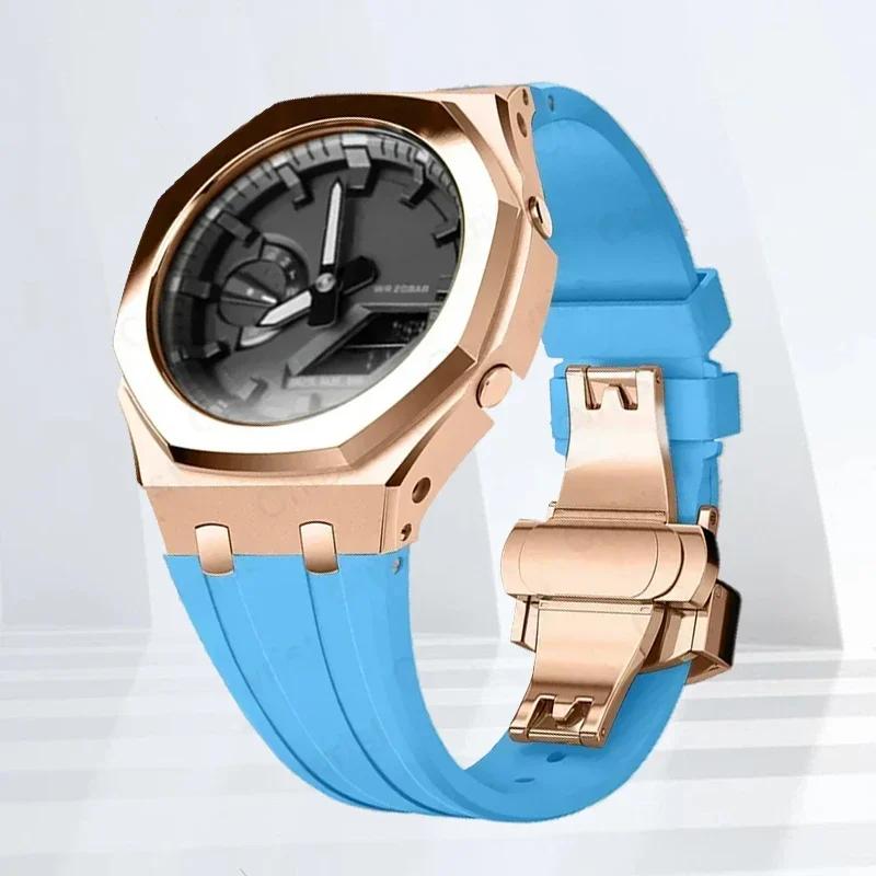 Mod-kit för Casioak GA2100 GA2110 Metallfodral Bezel Gummiarmband För Casioak GAB2100 2110 Modifieringssats Fodral Med Skruvkorrigering
