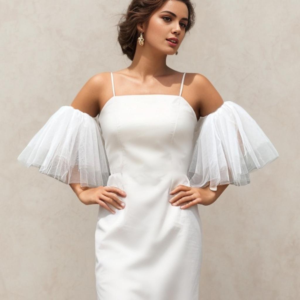 Detachable Tulle Puff Sleeve Arm Warmers – Off-Shoulder Bridal Accessory for Wedding, Photo Shoot & Evening Gown