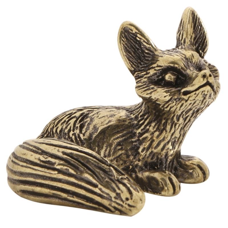 Metal Foxes Sculpture Antique Animal Miniature Statue Desk Ornament for Study Office Home Decoration Cultural Gift