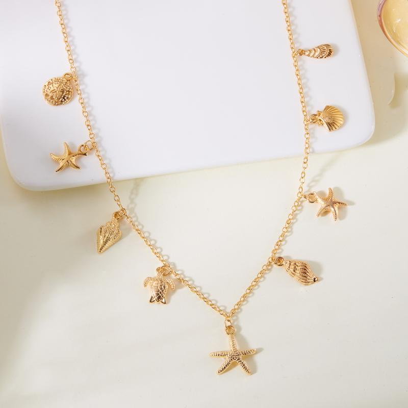 Bohemian Hvězdice Mušle Lastura Želva Přívěsek Náhrdelník Pro Ženy Kouzlo Řetízek Choker Plážové Šperky Dovolenkový Dárek