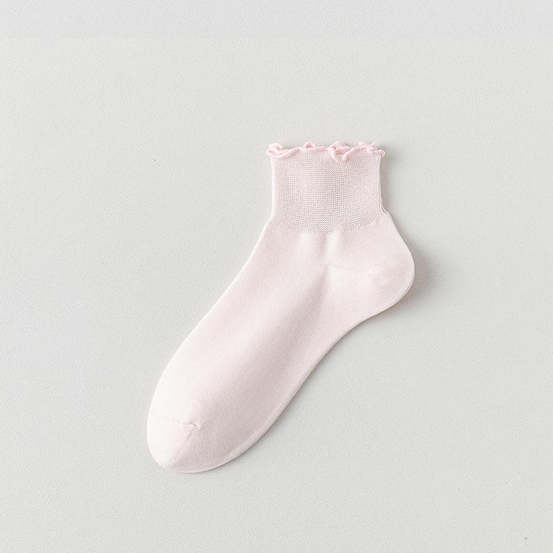 

Женские кружевные короткие носки свободного кроя, свободные и с тонким краем носки для беременных, летние носки с оборкой из черного гриба и листьев лотоса 1 pair светло-розовый