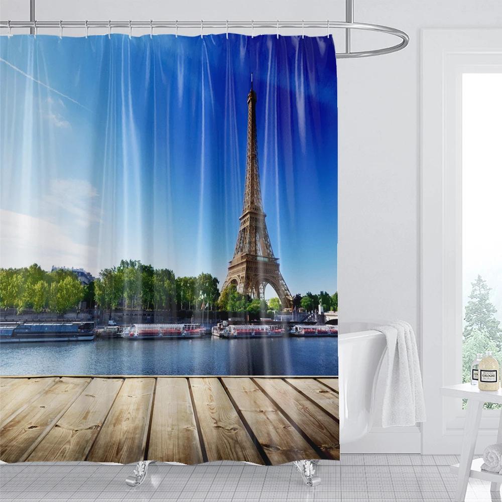 London Paris Scenic Paris Tower Printed Curtains for Bathroom Shower Curtain Partition Accessories Bath Curtain Home