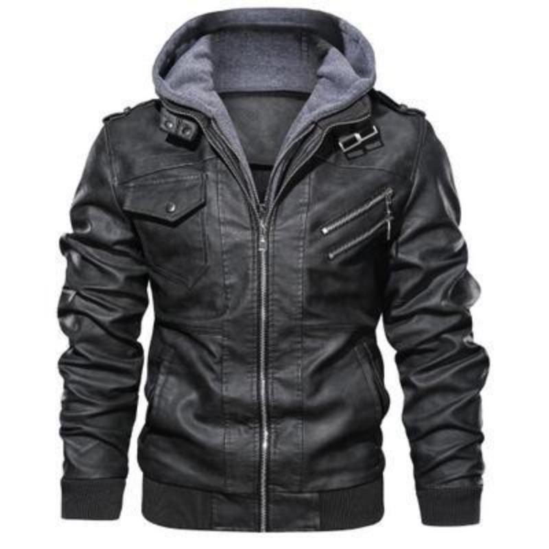 

Leather Jacket Men s Slim Zip PU Jacket Fall Men s Leather Jacket Jacket Black XXXL чёрный
