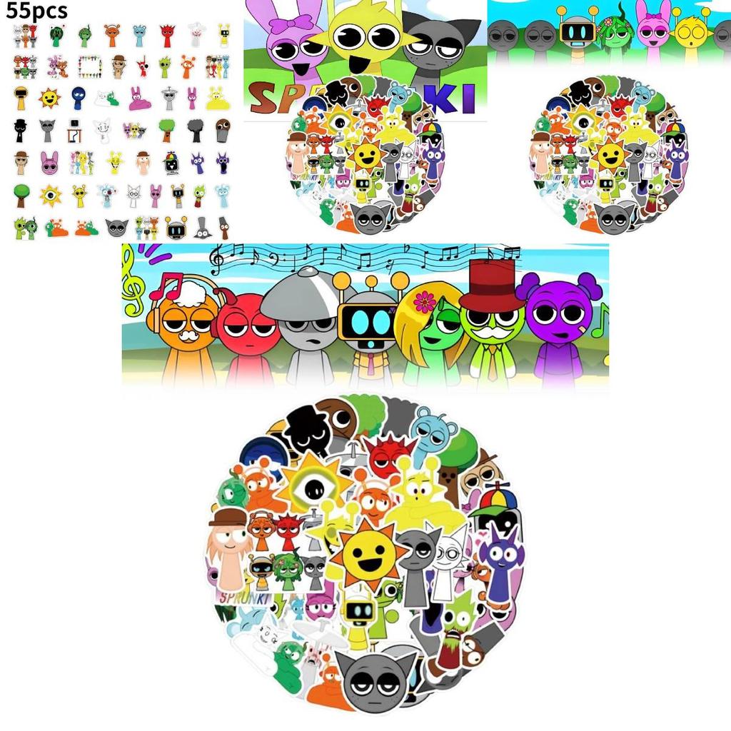 55 Piece Incredibox Sprunki Cute Style Waterproof Stickers For Creative Decoration