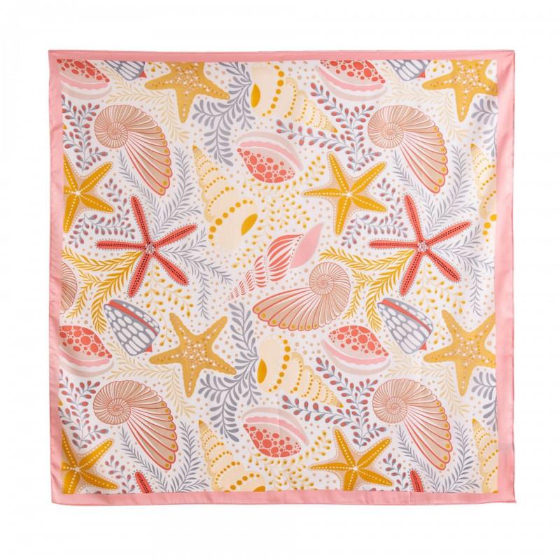 70x70cm Lightweight Silk-Look Square Scarf Women Floral Shell Print Versatile Neck Wrap Or Shawl Fashion Accessory