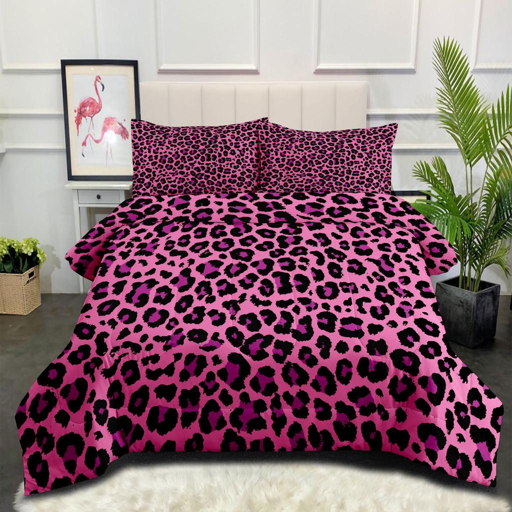 Colorful Leopard Print Digital Printing Three-piece Fat Quilt Set