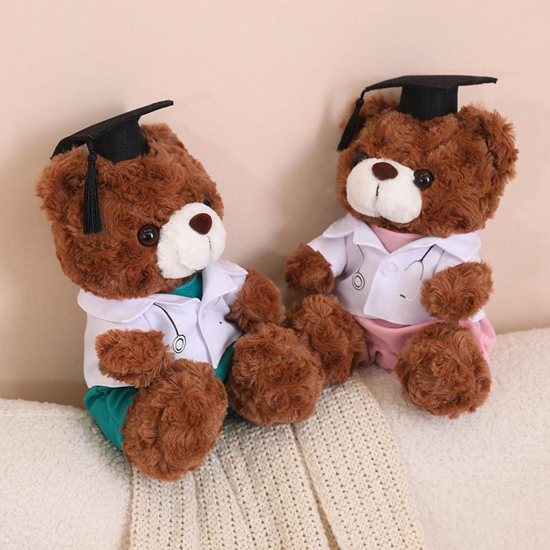 23Cm Medical College Graduation Teddy Bear Plush Toy University Doctor Bachelor Cartoon Animal Mascot Souvenir Present