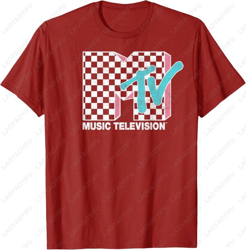 MTV Неоновый Потертый Клетчатый Логотип Графический Креативный Взрослый Хлопковая Рубашка МУЗЫКА Телевидение Ретро Мужской 1980-е 1990-е Крутые Трендовые Топы S