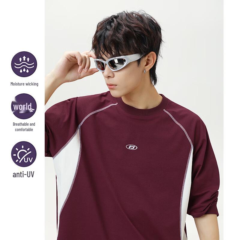 MEDE Men s Quick-Dry Embroidered Color Block Long Sleeve T-Shirt M