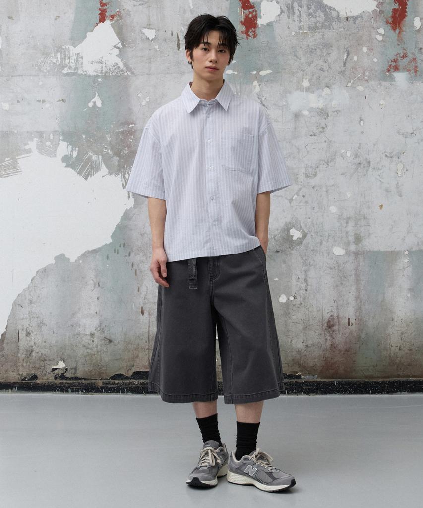 AGOD Belted Incision Cotton Bermuda Pants [Charcoal]