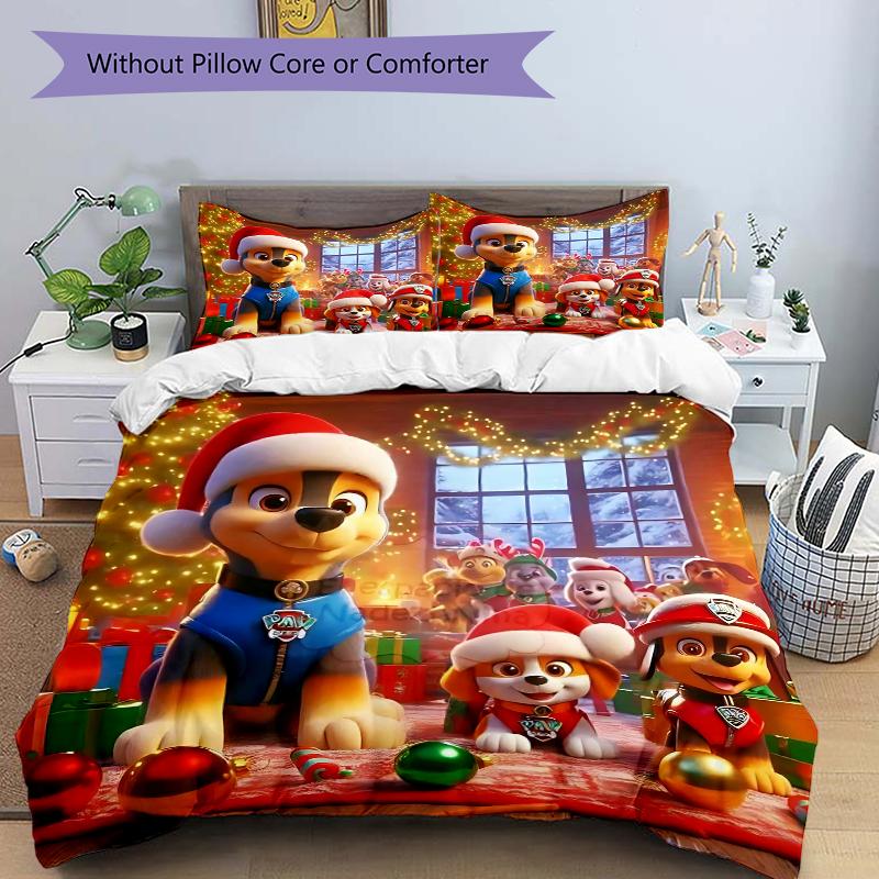 3Pcs Christmas Adventure Puppies Bedding Set Quilt Cover Pillowcase Home Christmas Halloween Gift 1 Duvet Cover 2 Pillowcase S1387