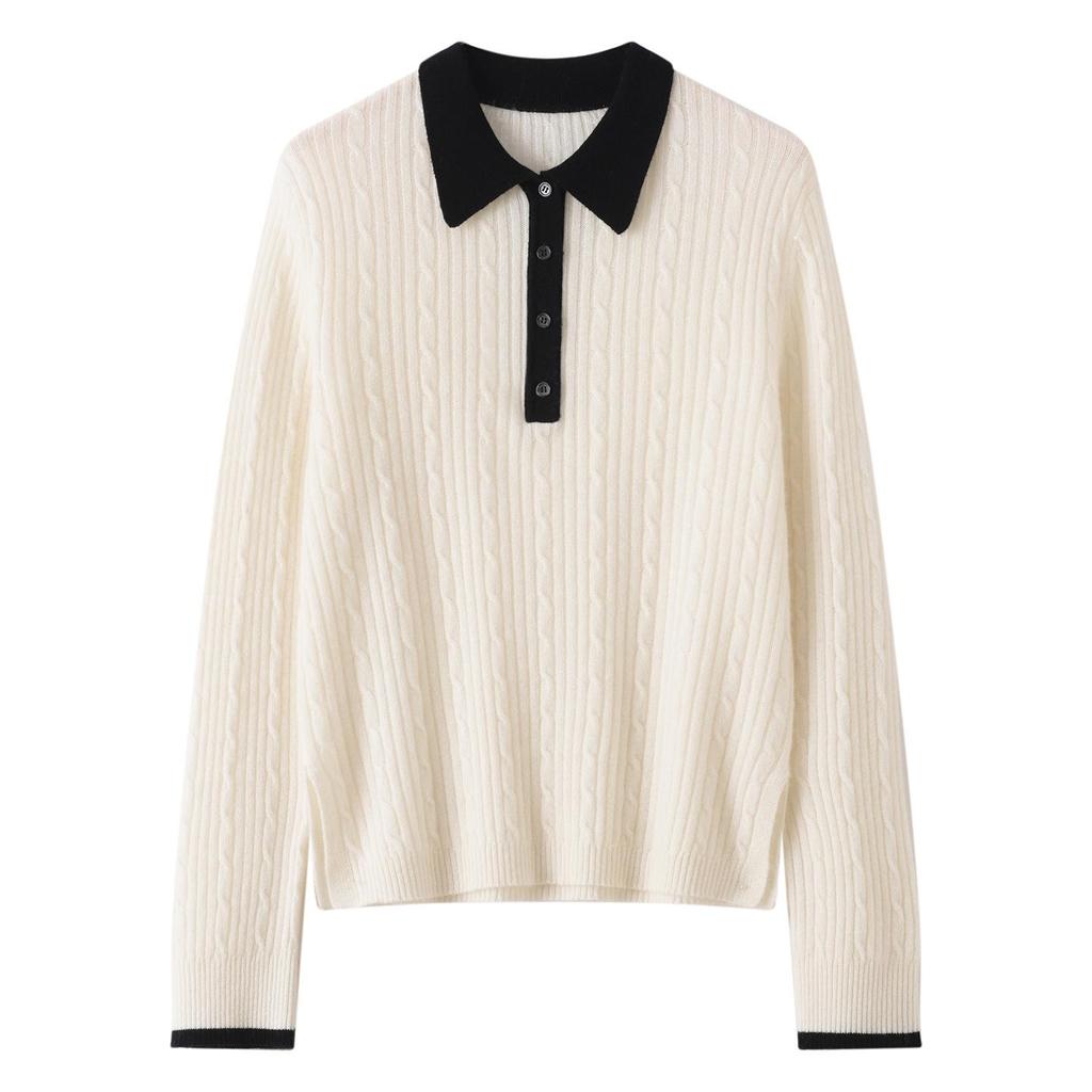 Women's Retro Cashmere Cable Knit Polo Sweater - New Year 2026 Autumn/Winter Collection
