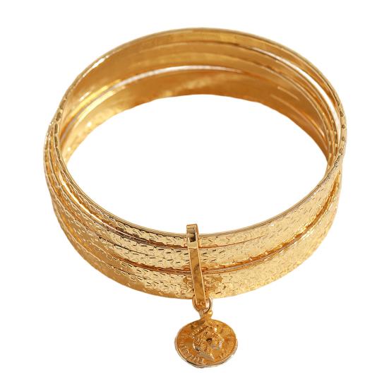 Women Bracelet with Portrait Coin Pendant, Multi-Layer Surround Stacking Effect Bangle, Electroplated Elastic Fit Wrist Jewelry B золотистый