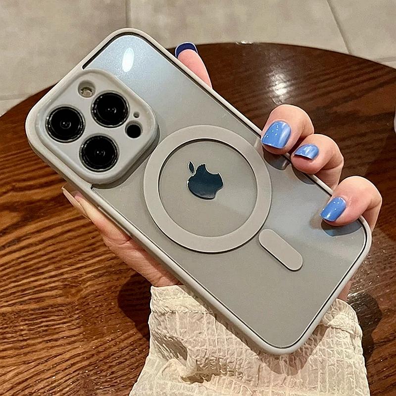 Luxury Magsafe Wireless Charge Phone Case For iPhone 11 12 13 14 15 Pro Max Plus Magnetic Bumper Transparent Cases Cover