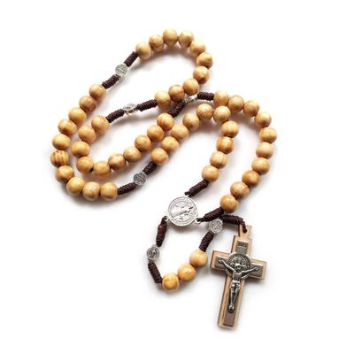 1 Pieza Collar de Hilo de Cuentas de Madera Marrón Rosario Tejido con Cruz de Jesús Joyería Religiosa Católica