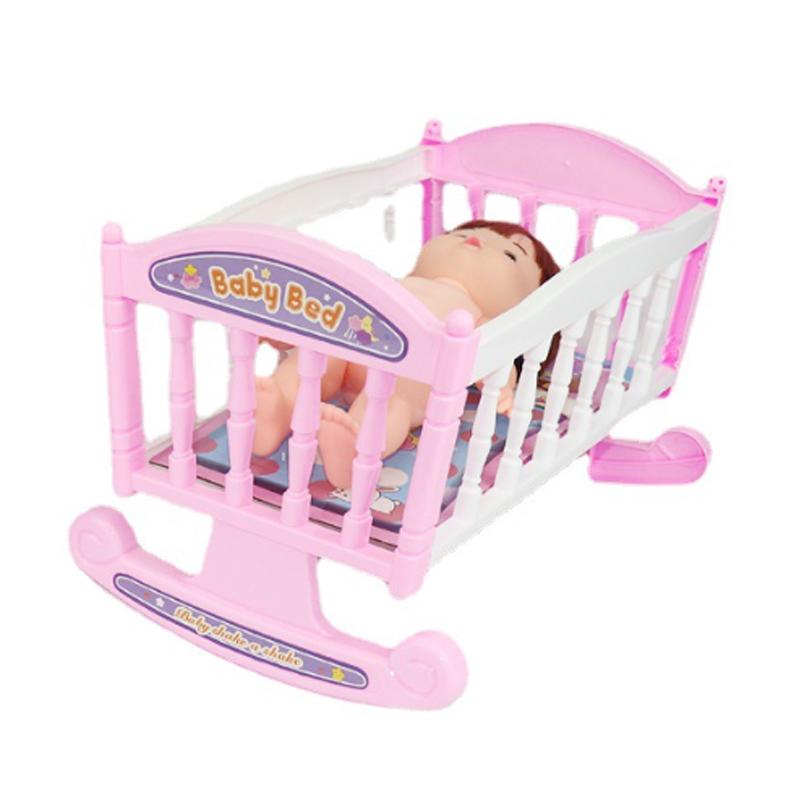 Baby Bed Cradle 8-10 Inches Dolls Cute Dollhouse Accessories Miniature Doll Gift Toys Children Years Up for 3 and Kid Friendly Entertaining Fun Play