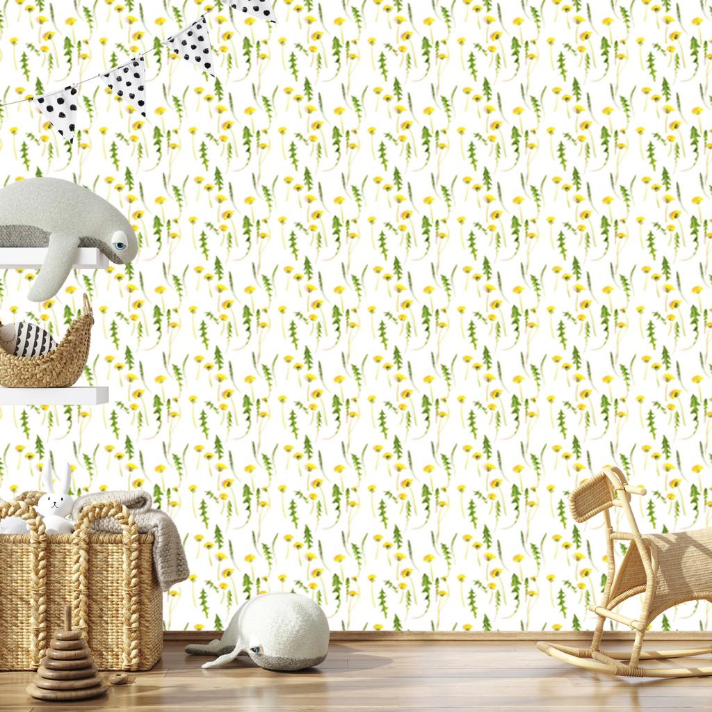 Wallpaper Flowers Dandelions with Leaves for Living Room and Bedroom 50x1000
