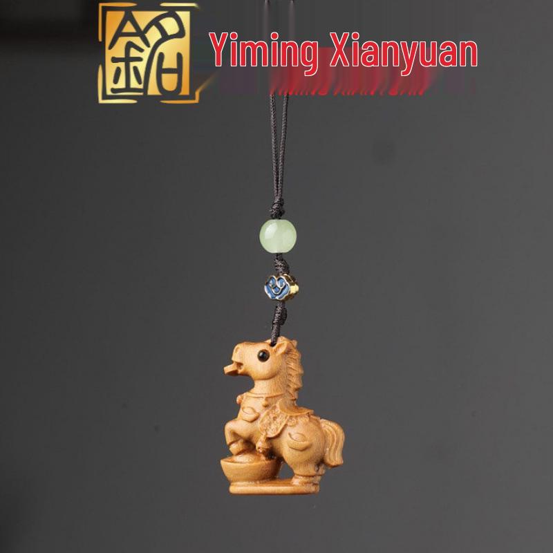 Zodiac Horse Style Phone Chain: Green Sandalwood, Purple Sandalwood, Cypress Keychain Pendant