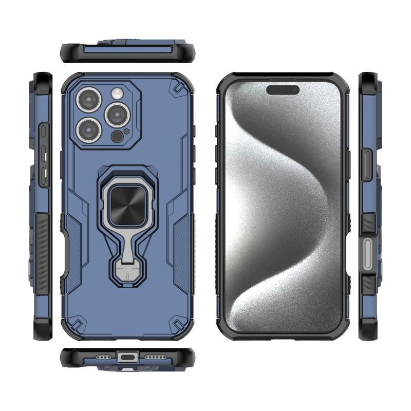 For iPhone 16 Pro Max Phone Case WANLONFENG PC TPU Back Cover Kickstand with Tempered Glass