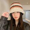 Versatile Color Blocked Knitted Fisherman Hat Korean Outdoor Windproof and Warm Wool Hat Casual Face Showing Small Basin Hat New