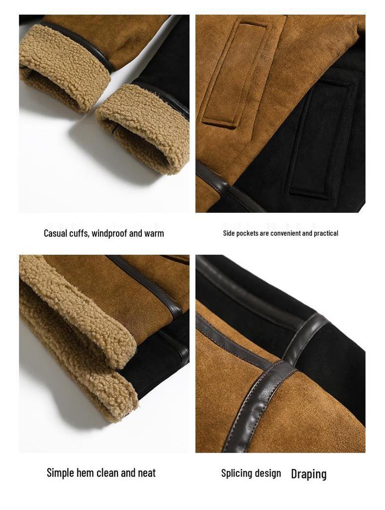 Men's Suede Lambswool Jacket: Autumn/Winter Fashion, Plush Velvet, Warm & Thickened Coat