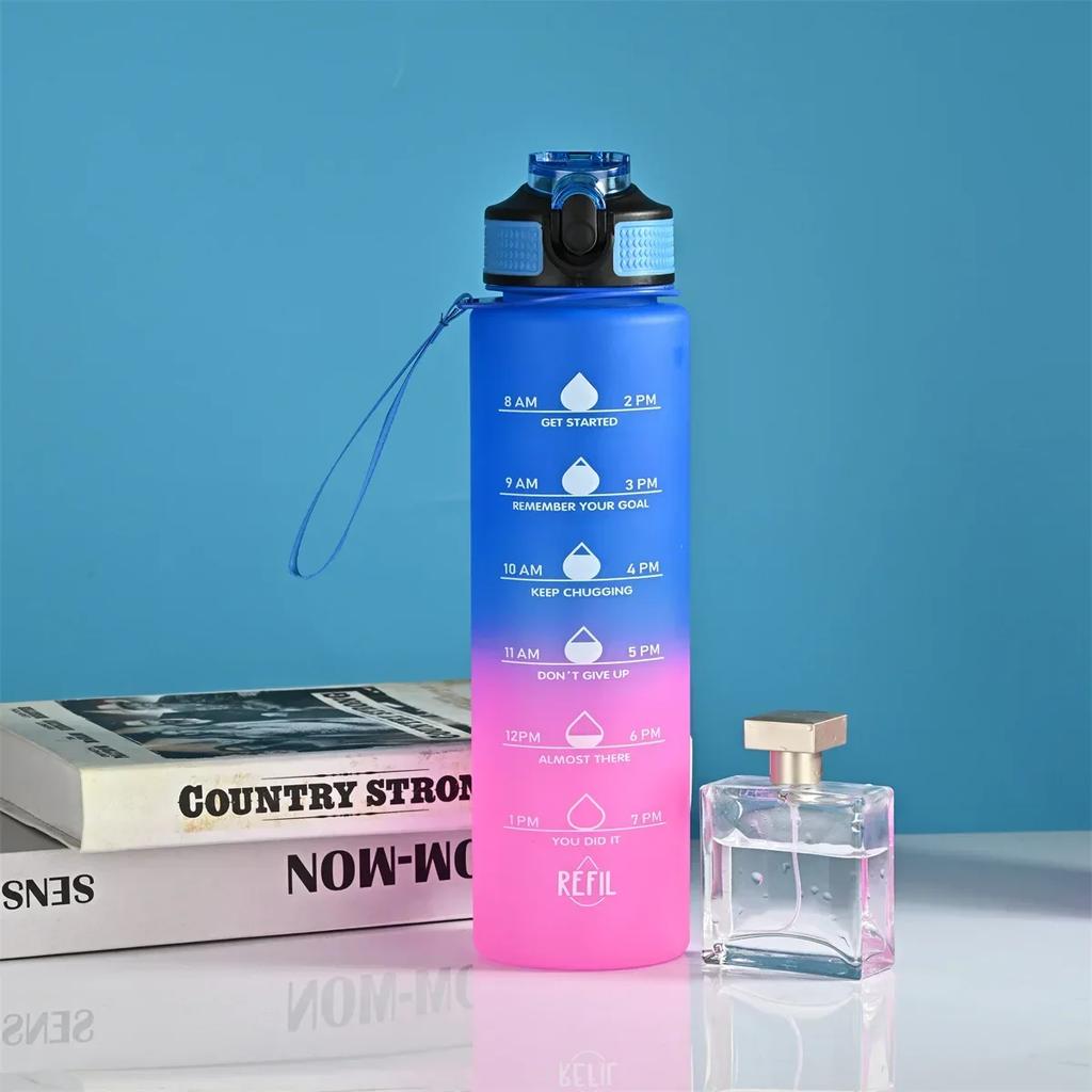 Butelka na wodę 1L Gradientowy kolor Motywacyjna sportowa butelka na wodę Oznaczenie czasu Kubek szczelny do biura siłowni na zewnątrz Bidon szejker