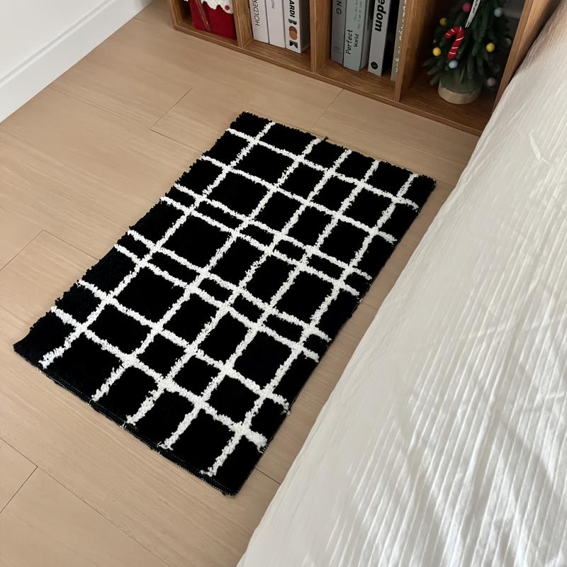 Schwarz Weiß karierter weicher Bodenläufer Neutraler Stil Rutschfest Saugfähig Badezimmer Schlafzimmer Wohnzimmer Dekor Teppich