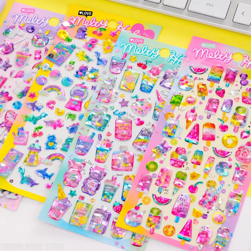 3D Crystal Candy Animal Shaped Decor Stickers  Dessert Theme for DIY Scrapbooking Journaling 1PC/6PCS School Stationery Supplies
