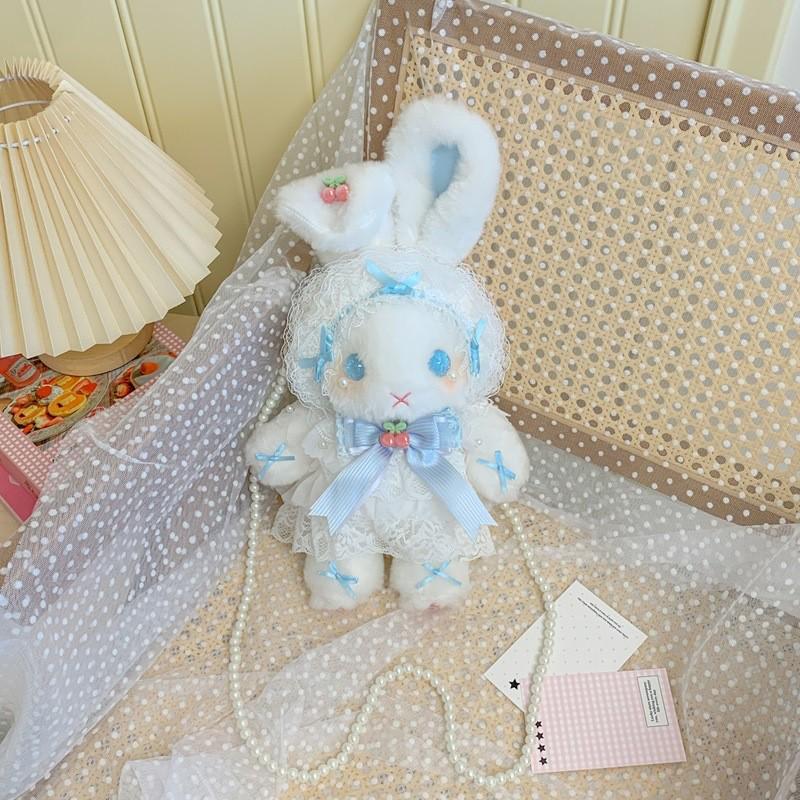 Lolita Plüsch Hasen Tasche mit Schleife, Perlenkette und Herz Design - Süße Girly Umhängetasche
