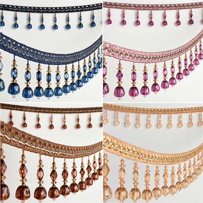 2/4/6 Meter Crystal Beads Curtain Fringe Lace Tassel Trim Wide Ribbon DIY Crafts Handmade Sewing Curtain Clothes Accessories
