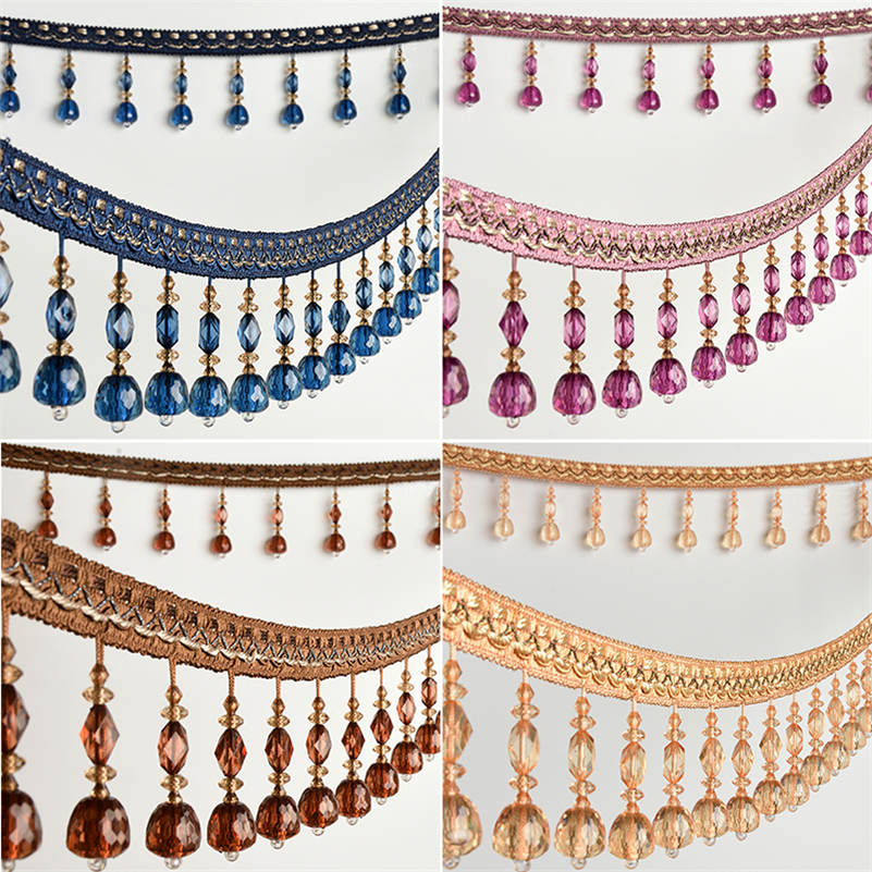 Cortina de cuentas de cristal de 2/4/6 metros con flecos y borlas de encaje, cinta ancha para manualidades, costura hecha a mano, accesorios para ropa y cortinas